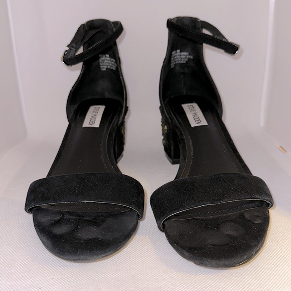 Steve Madden Inca Black Suede with Embroidered Flowers Heels Size 7 - EUC - Picture 5 of 8